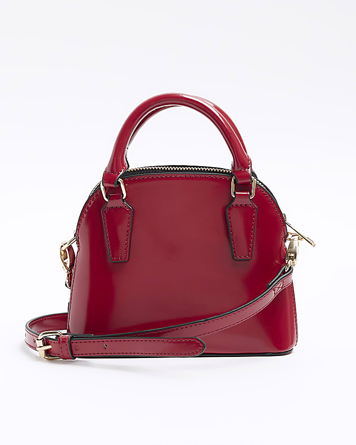 Red mini patent tote bag