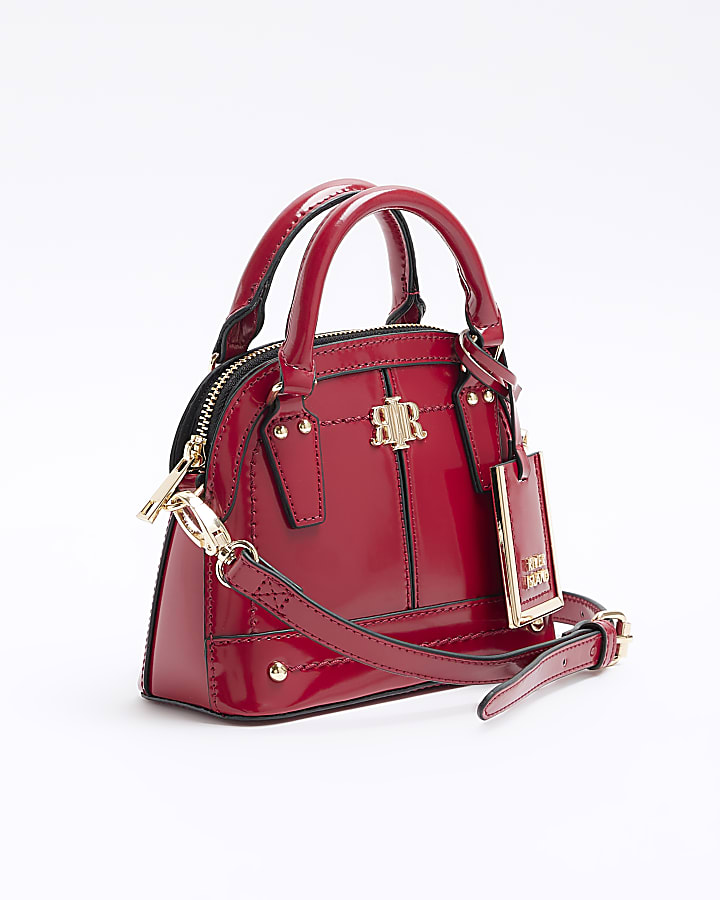 Red mini patent tote bag