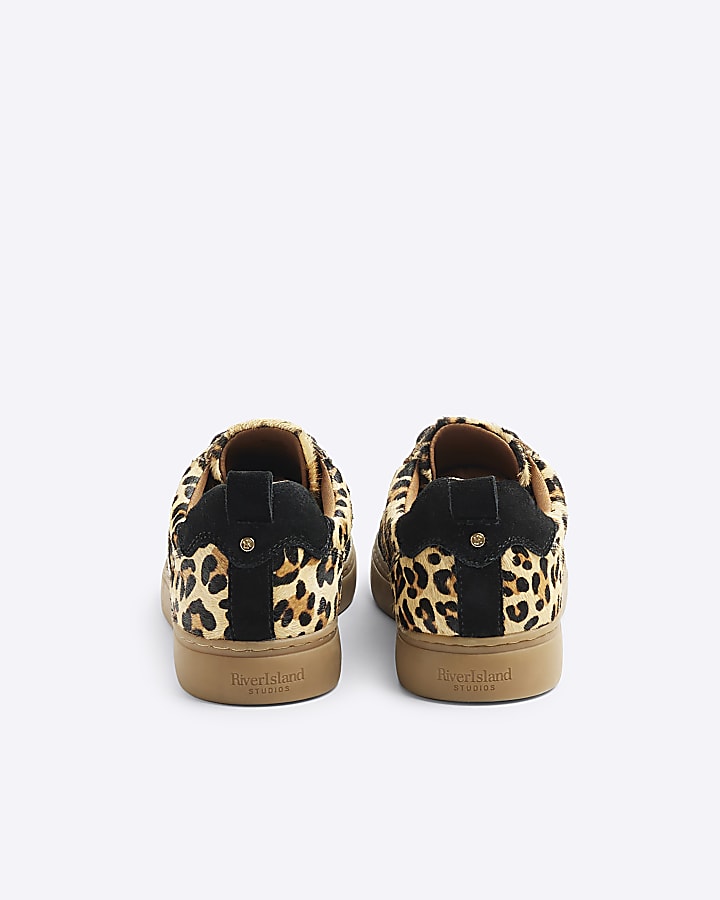 Brown leopard print suede trainers