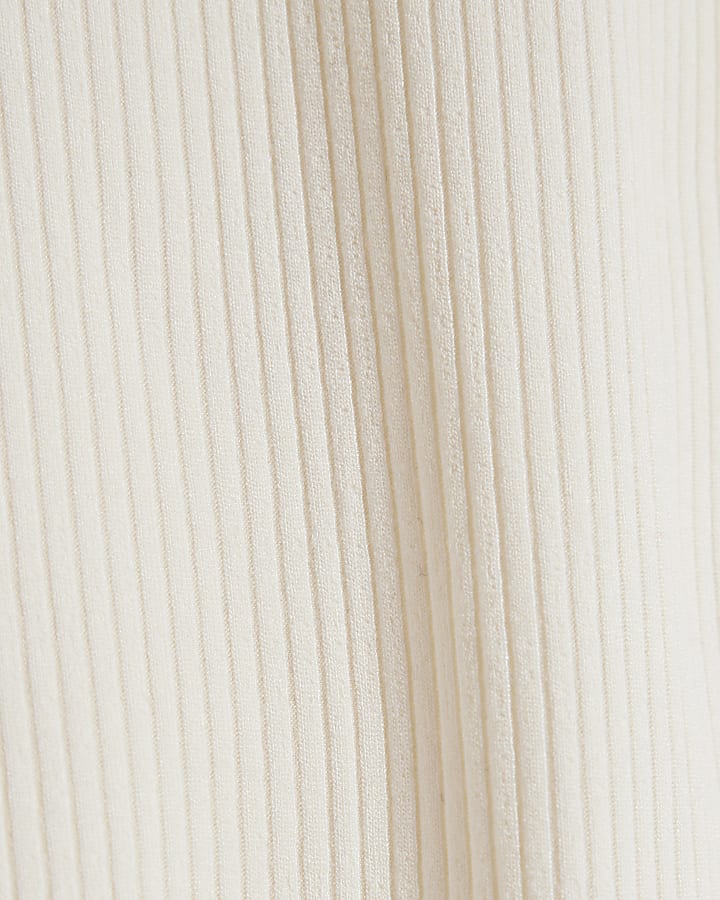 Cream Ribbed Roll Neck Tank Top