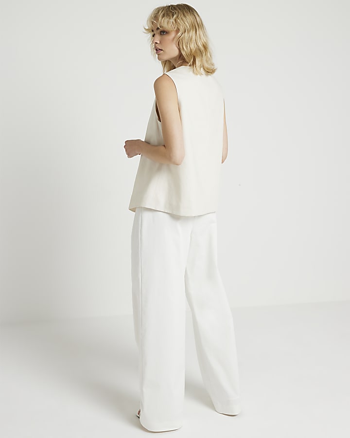 White High Waisted Wide Leg Trousers