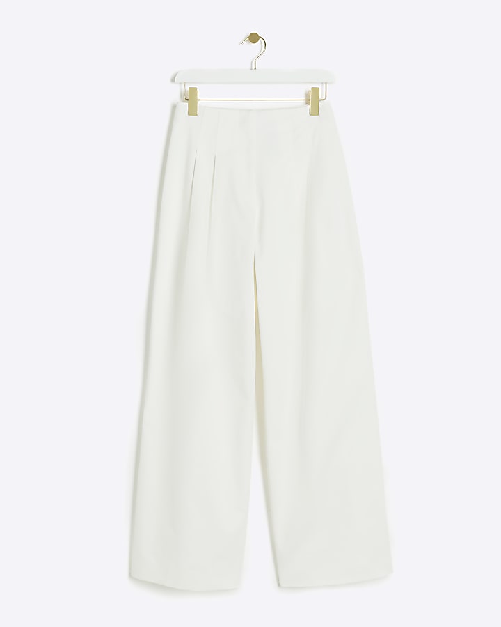 White High Waisted Wide Leg Trousers