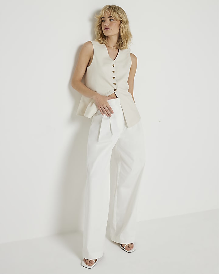 White High Waisted Wide Leg Trousers