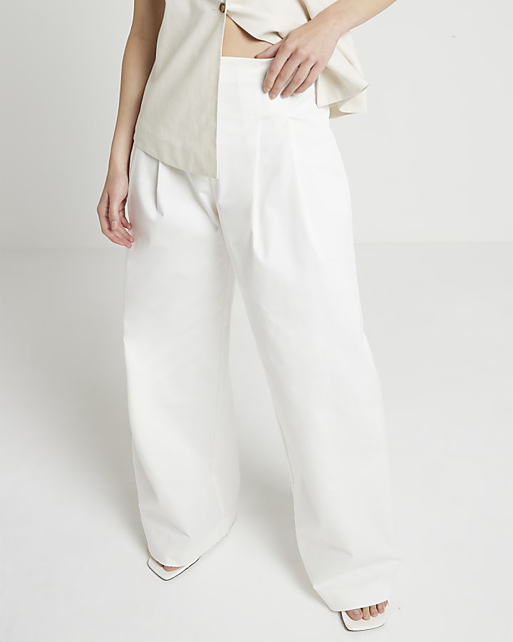 White High Waisted Wide Leg Trousers