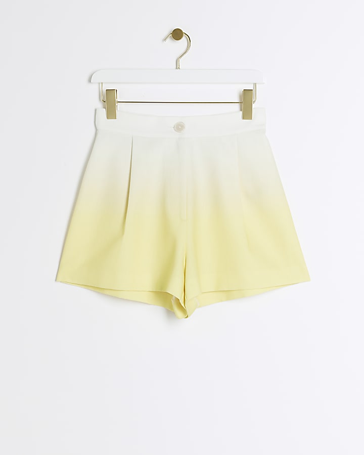 Yellow high waisted ombre linen blend shorts