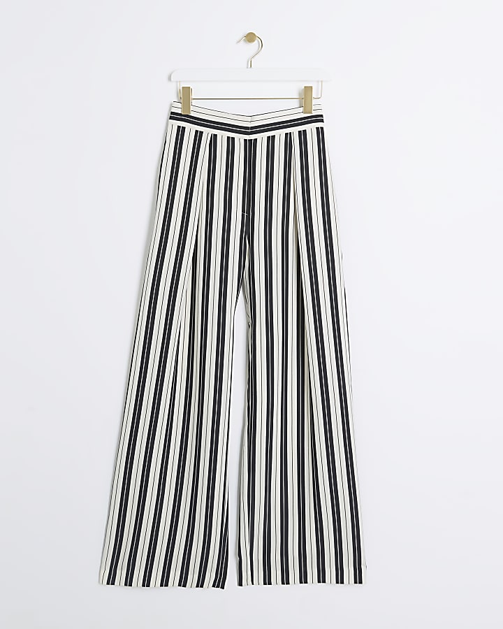 Black Stripe Wide Leg Pleated Trousers