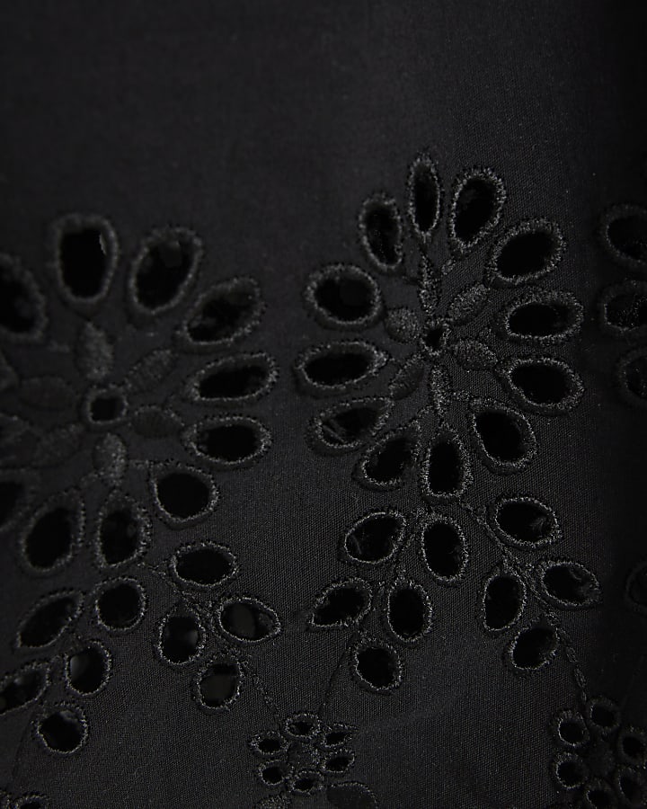 Black Broderie Hem Shift Midi Dress