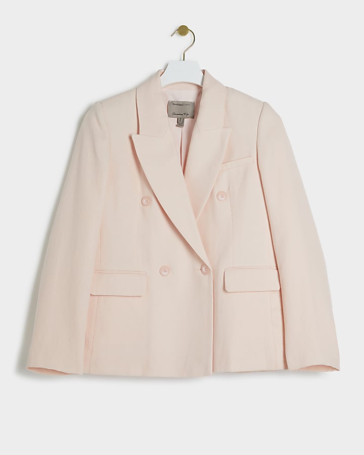 Petite pink linen blend blazer