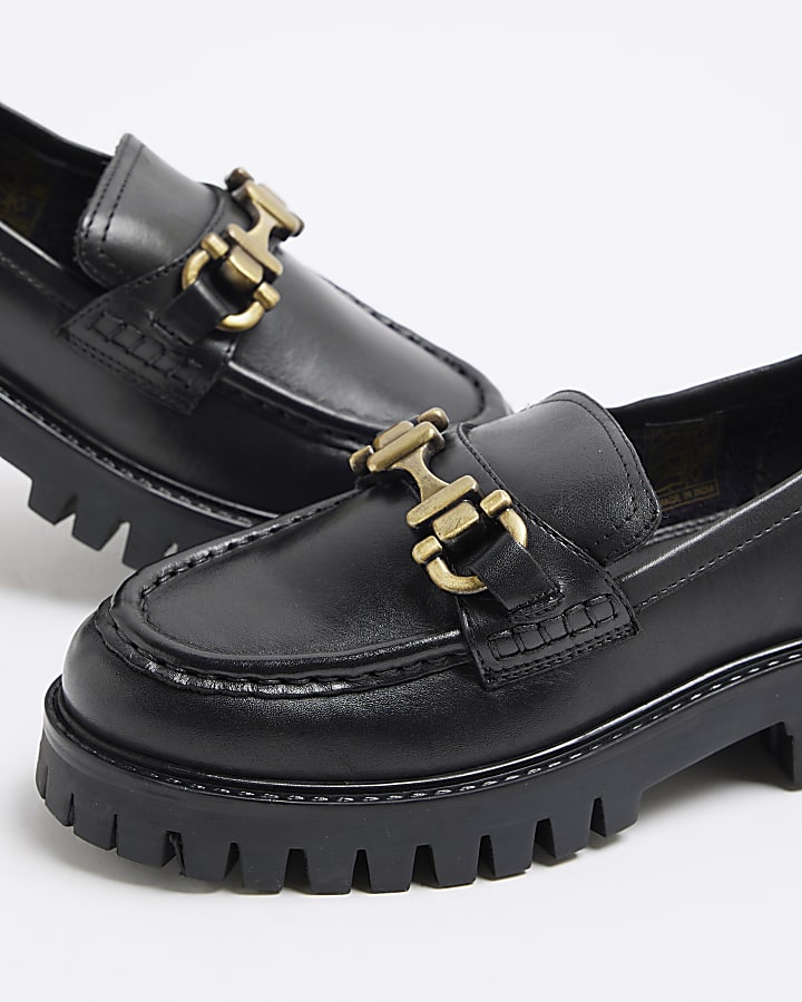 Black Leather Chunky Loafers