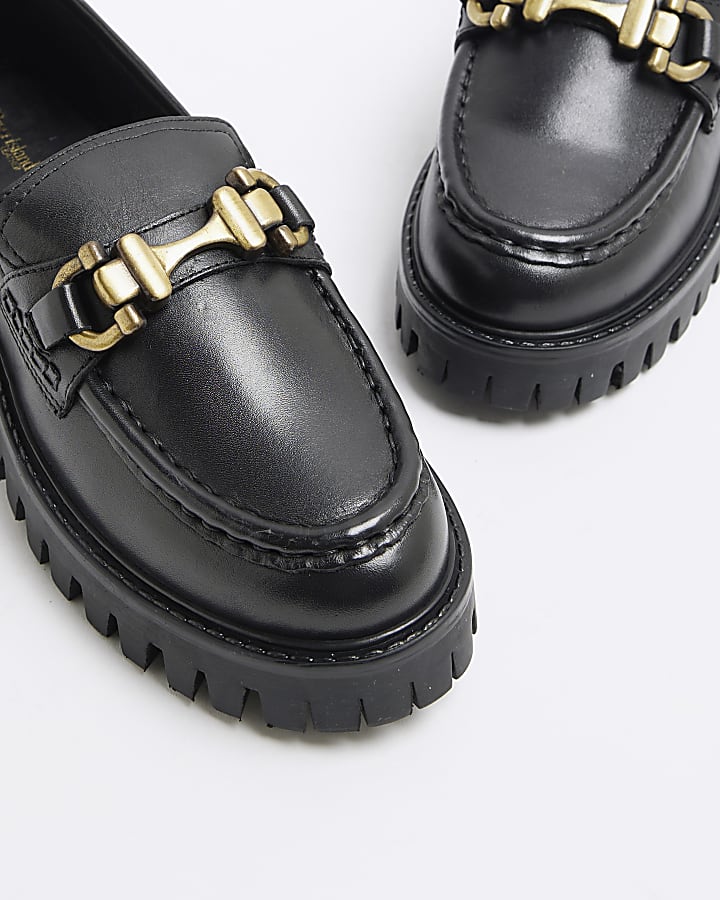 Black Leather Chunky Loafers