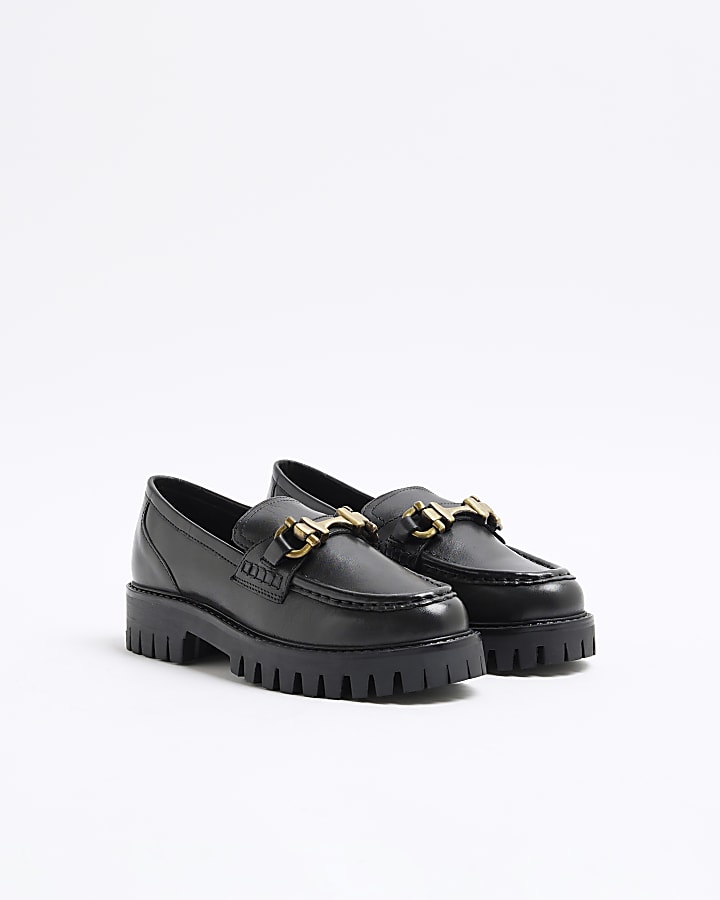 Black Leather Chunky Loafers