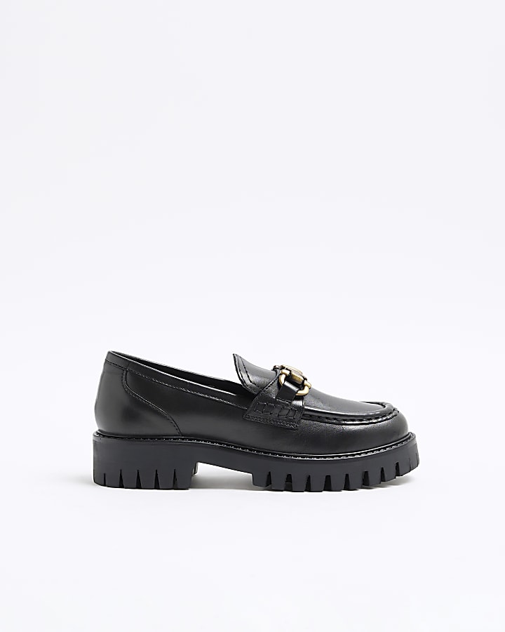 Black Leather Chunky Loafers