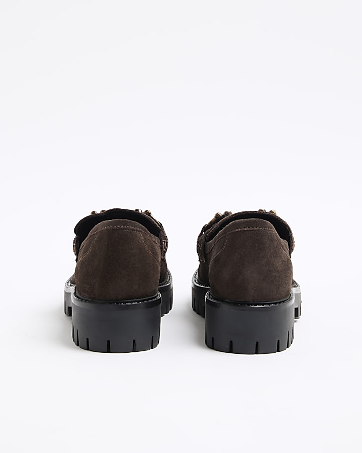 Brown Chunky Suede Snaffle Loafers