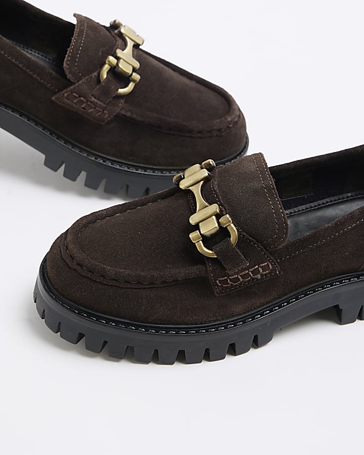 Brown Chunky Suede Snaffle Loafers