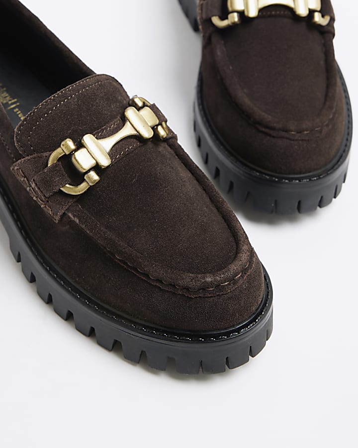 Brown Chunky Suede Snaffle Loafers