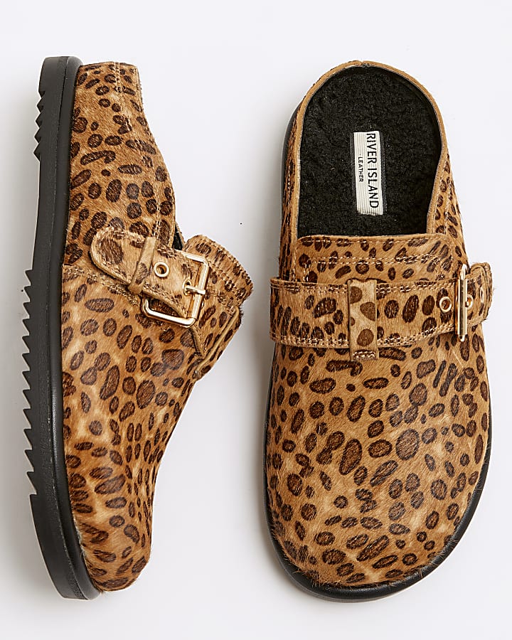 Brown leopard print clog shoes