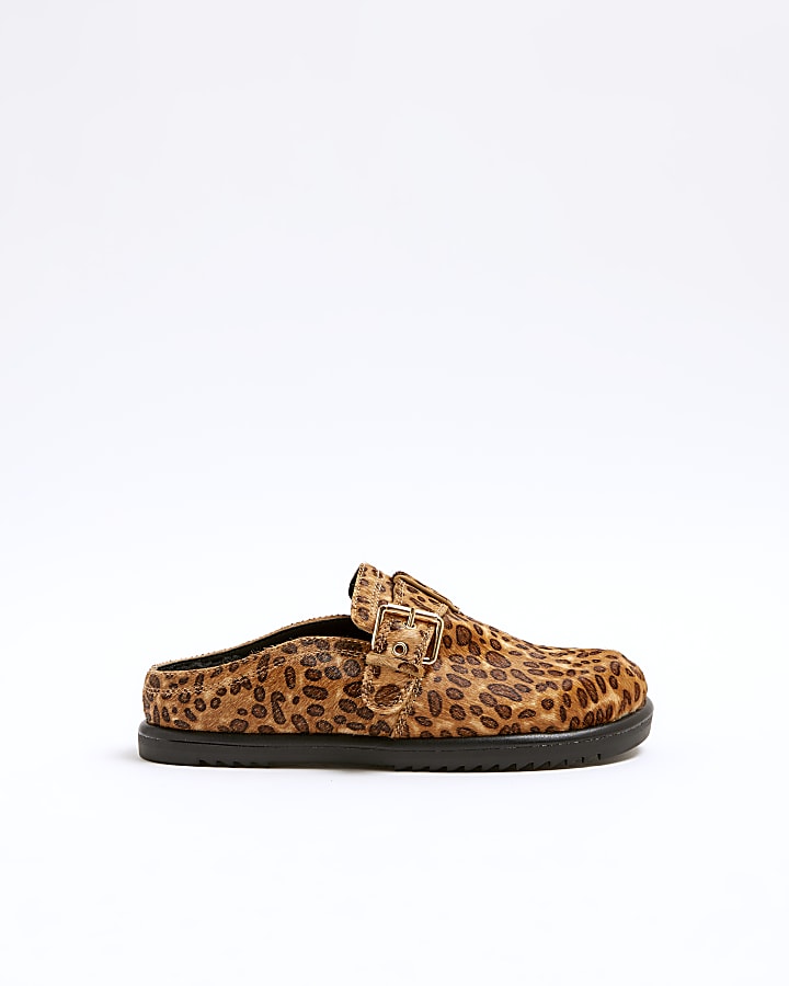 Brown leopard print clog shoes