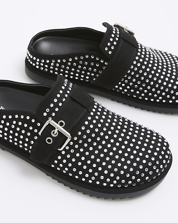 Black diamante clog shoes