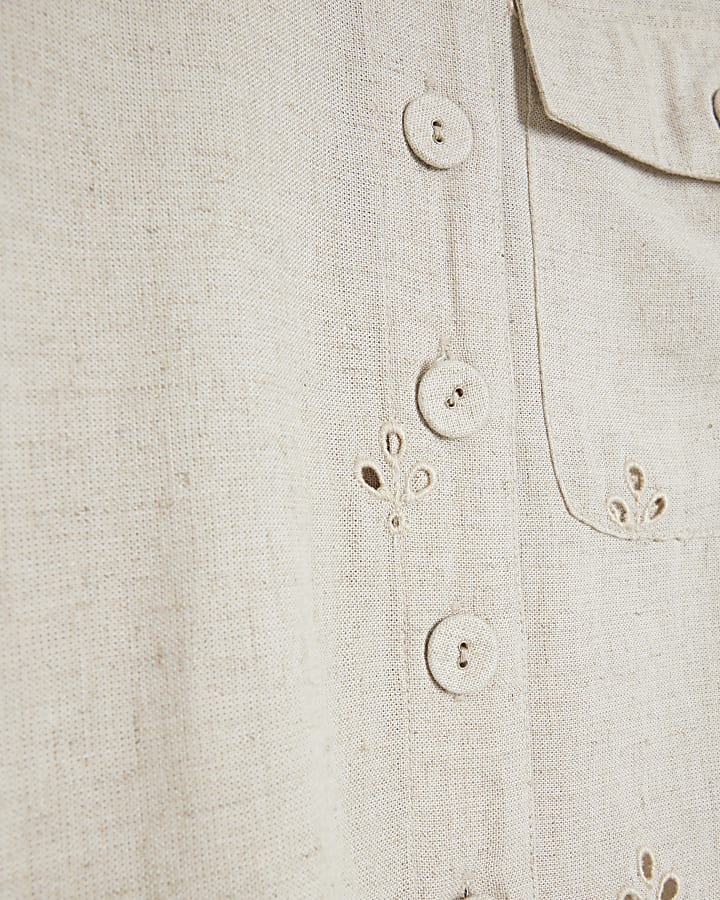 Petite Linen Blend Broderie Detail Shirt