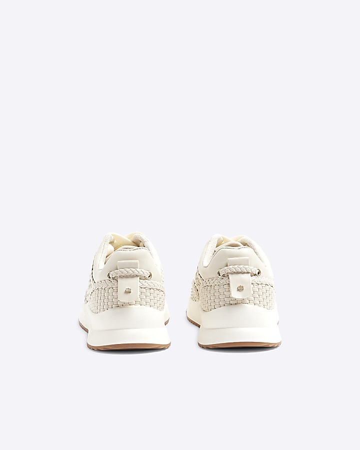 Cream Woven Lace Up Trainers