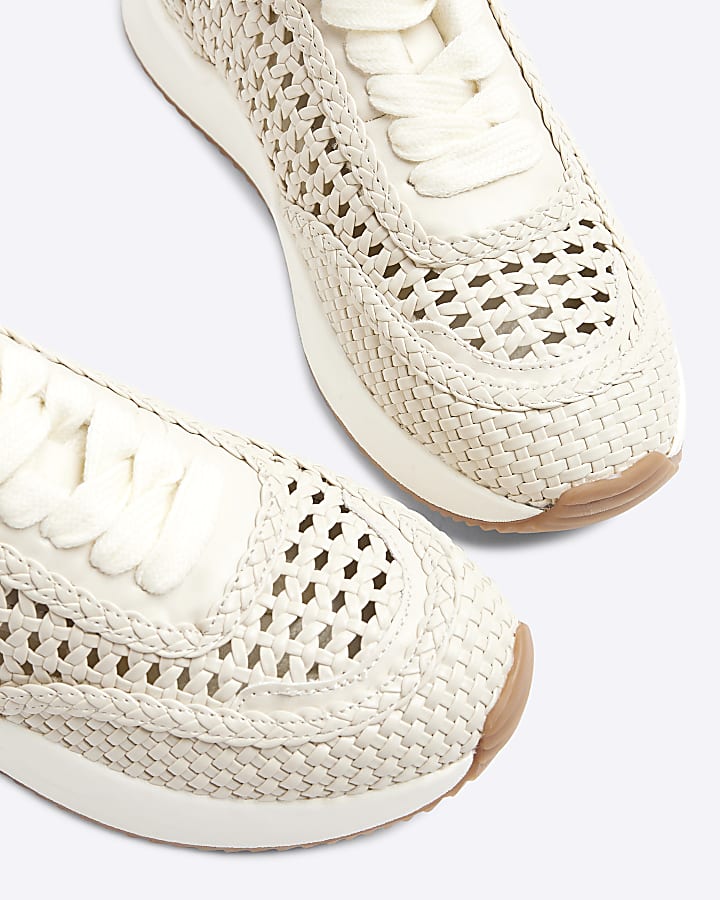 Cream Woven Lace Up Trainers