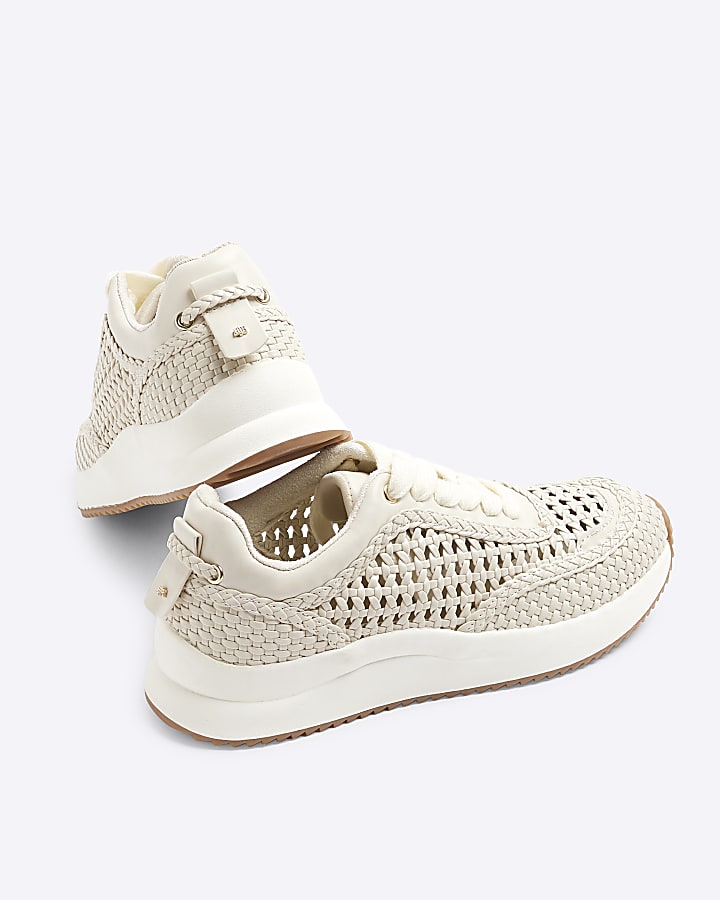 Cream Woven Lace Up Trainers