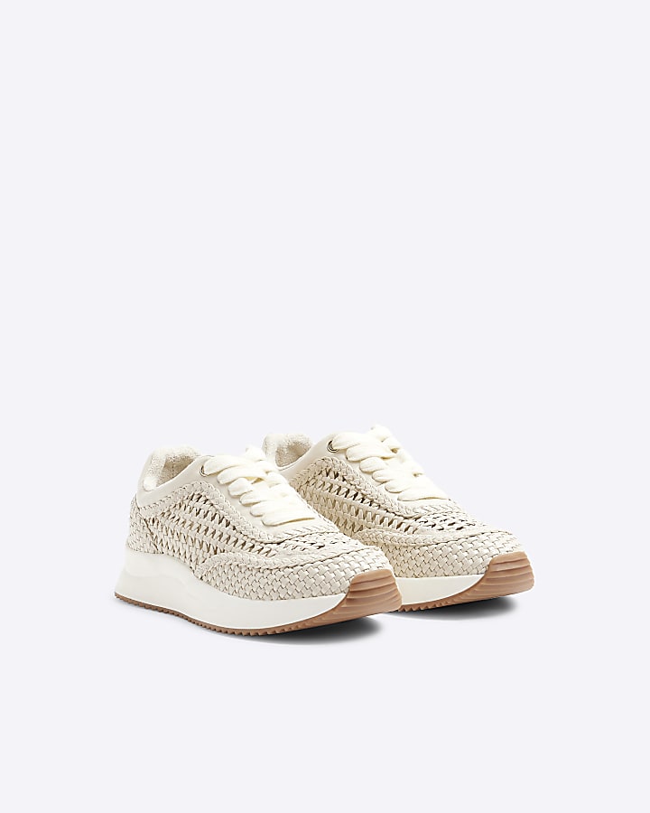 Cream Woven Lace Up Trainers