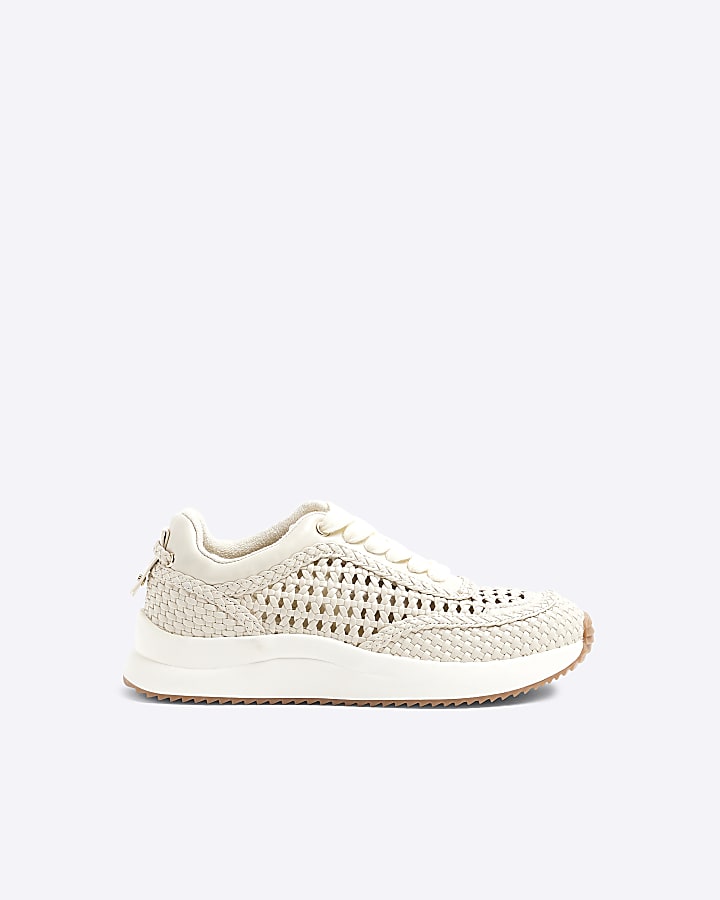 Cream Woven Lace Up Trainers