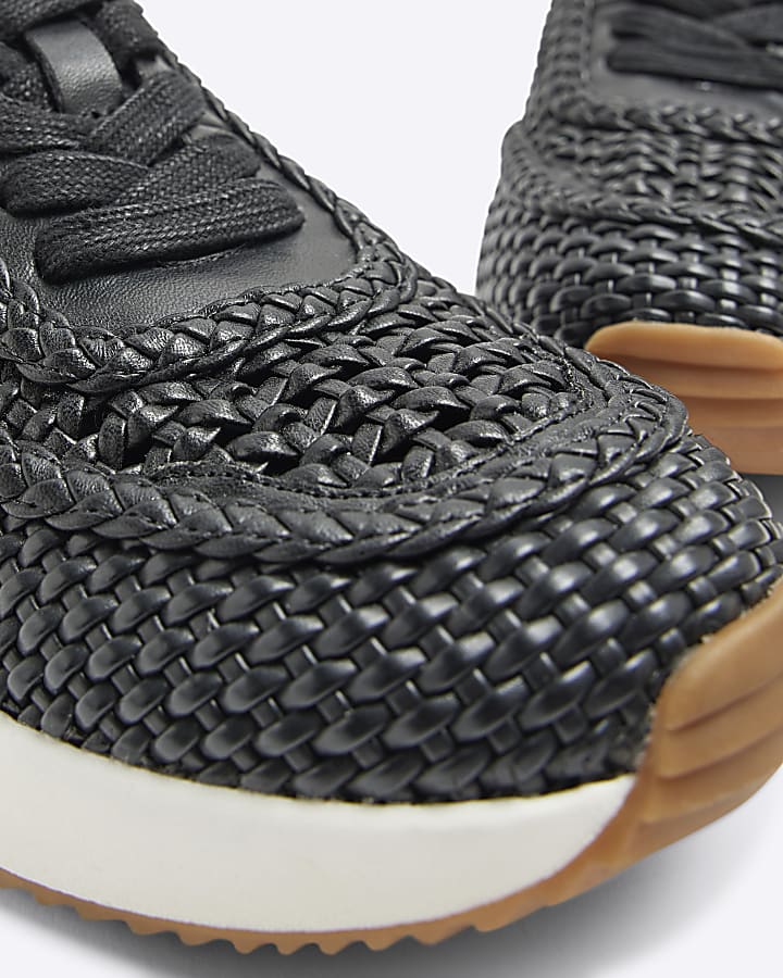 Black Woven Lace Up Trainers