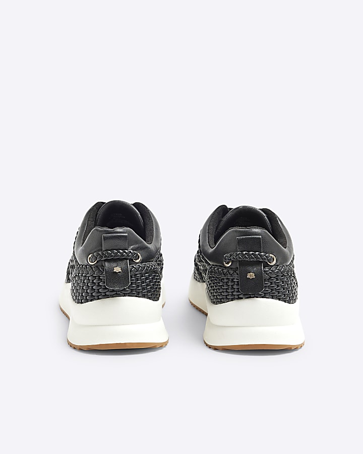 Black Woven Lace Up Trainers