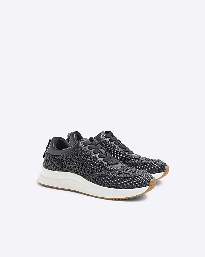 Black Woven Lace Up Trainers