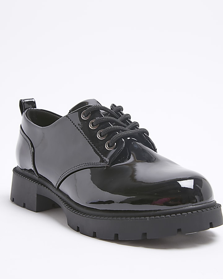 Black Chunky Patent Lace Up Shoes