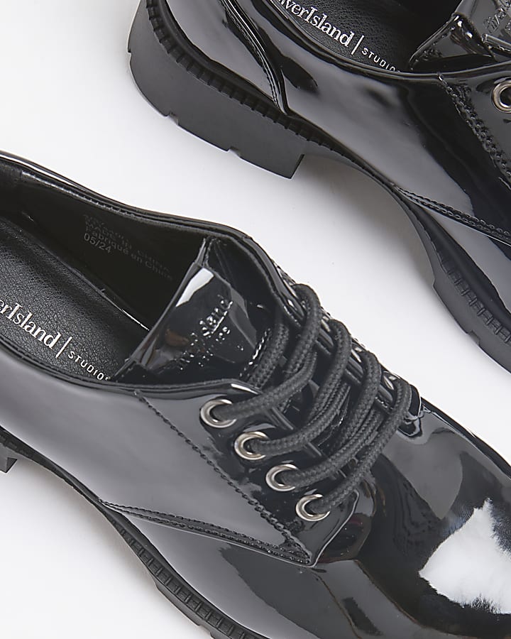 Black Chunky Patent Lace Up Shoes