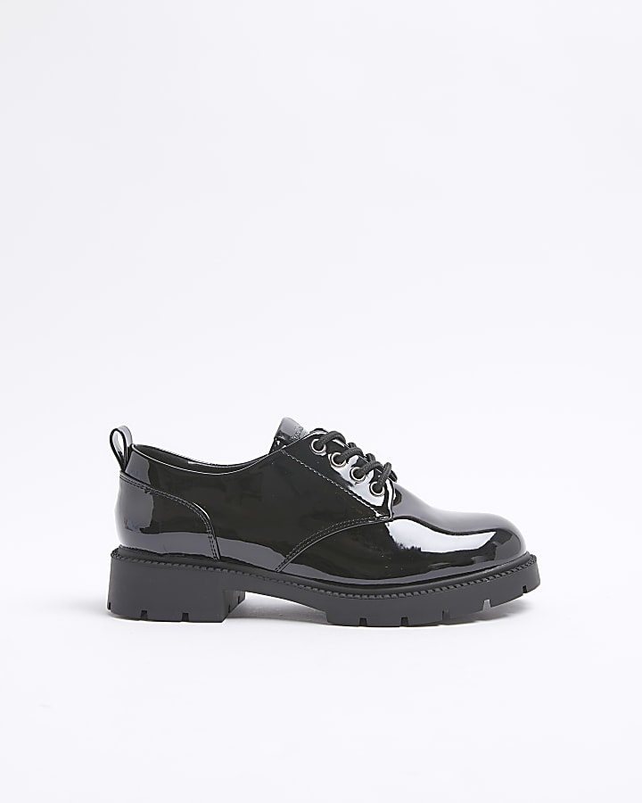 Black Chunky Patent Lace Up Shoes