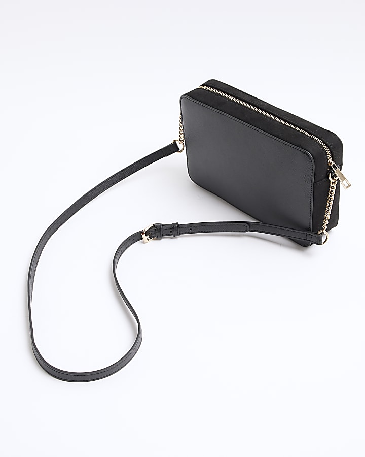 Black suedette boxy cross body bag