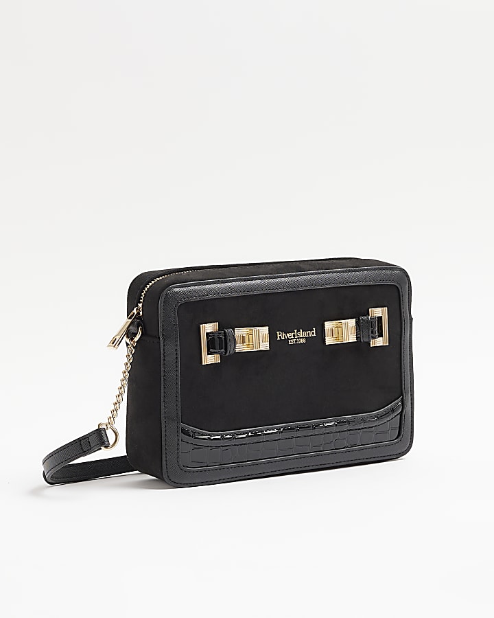 Black suedette boxy cross body bag