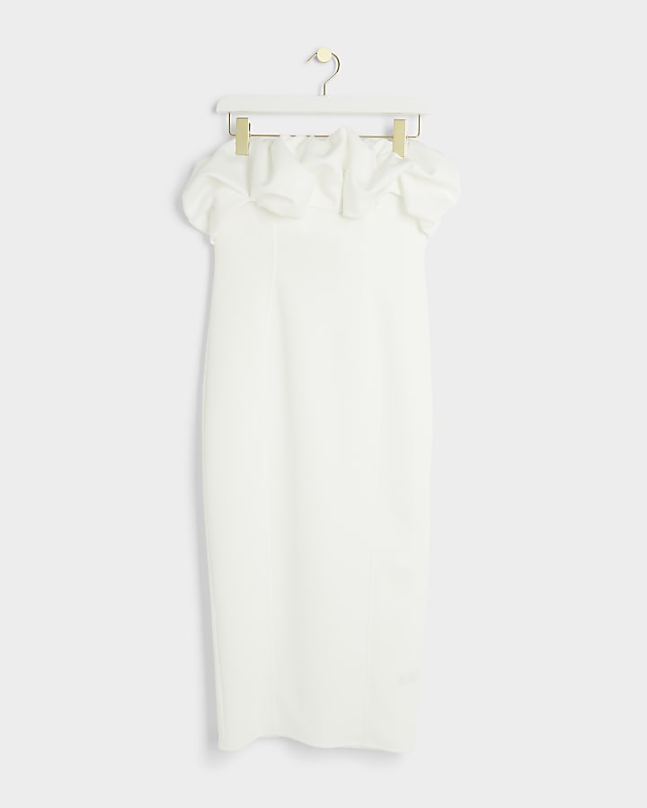 White bandeau bodycon midi dress