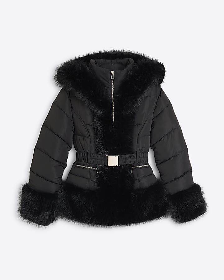 Black faux fur padded jacket