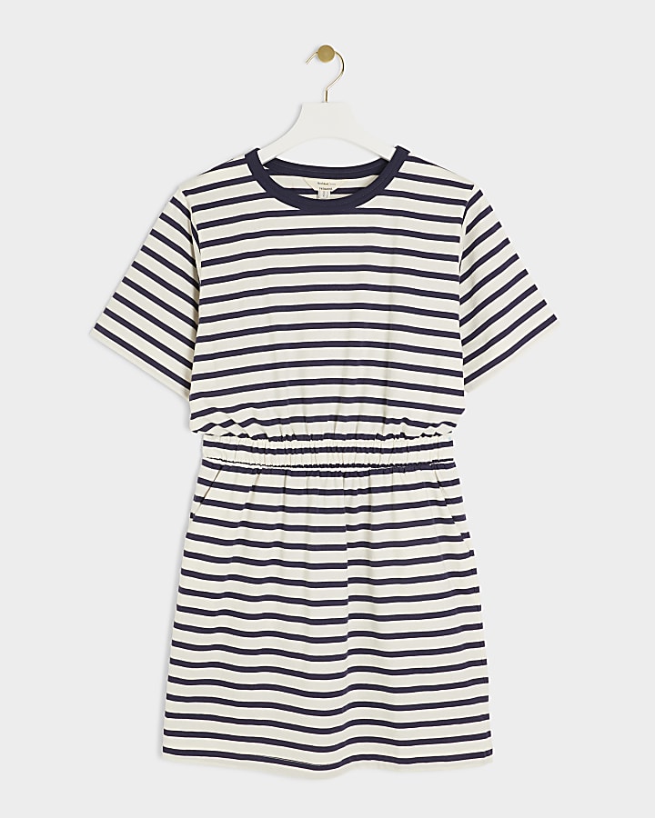 White stripe elasticated t-shirt mini dress