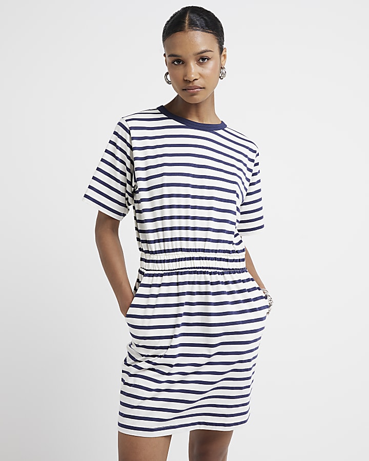 White stripe elasticated t-shirt mini dress