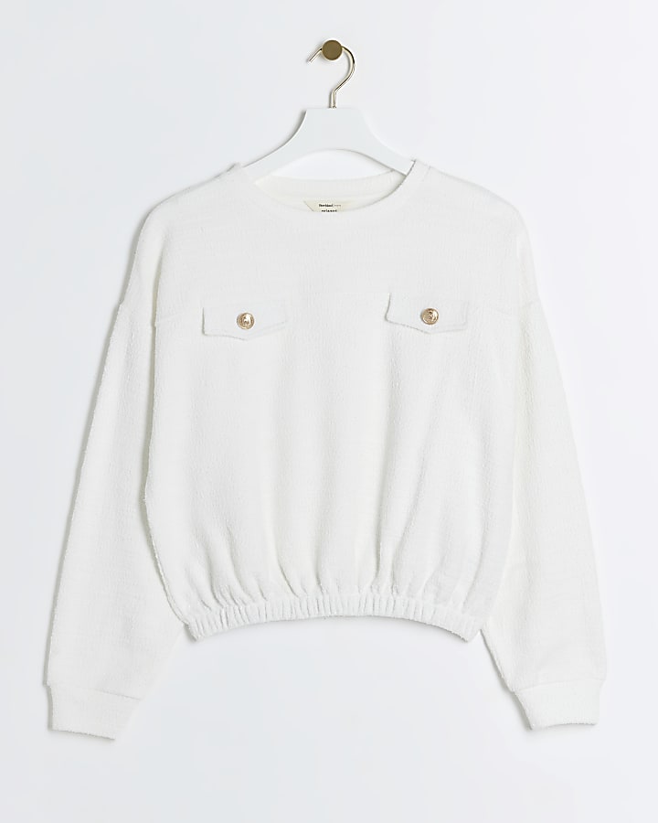 Cream Boucle Elasticated Hem Sweatshirt