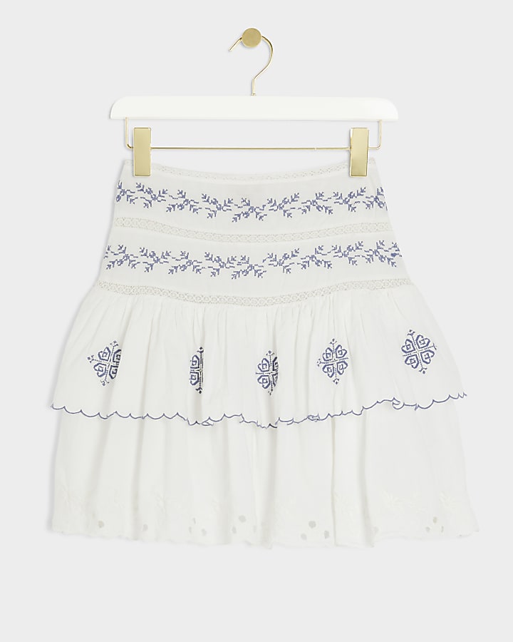 White Crochet Tiered Mini Skirt