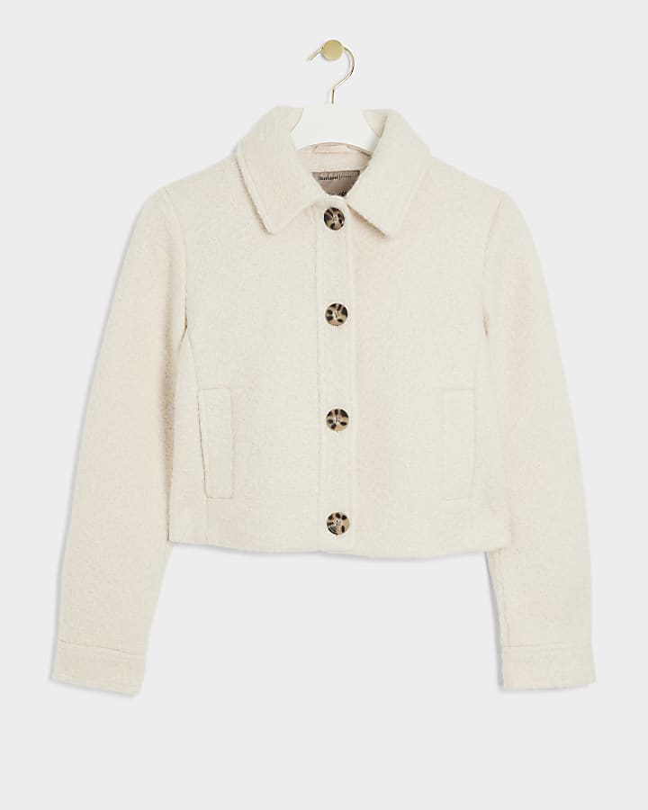 Cream collared crop trophy jacket