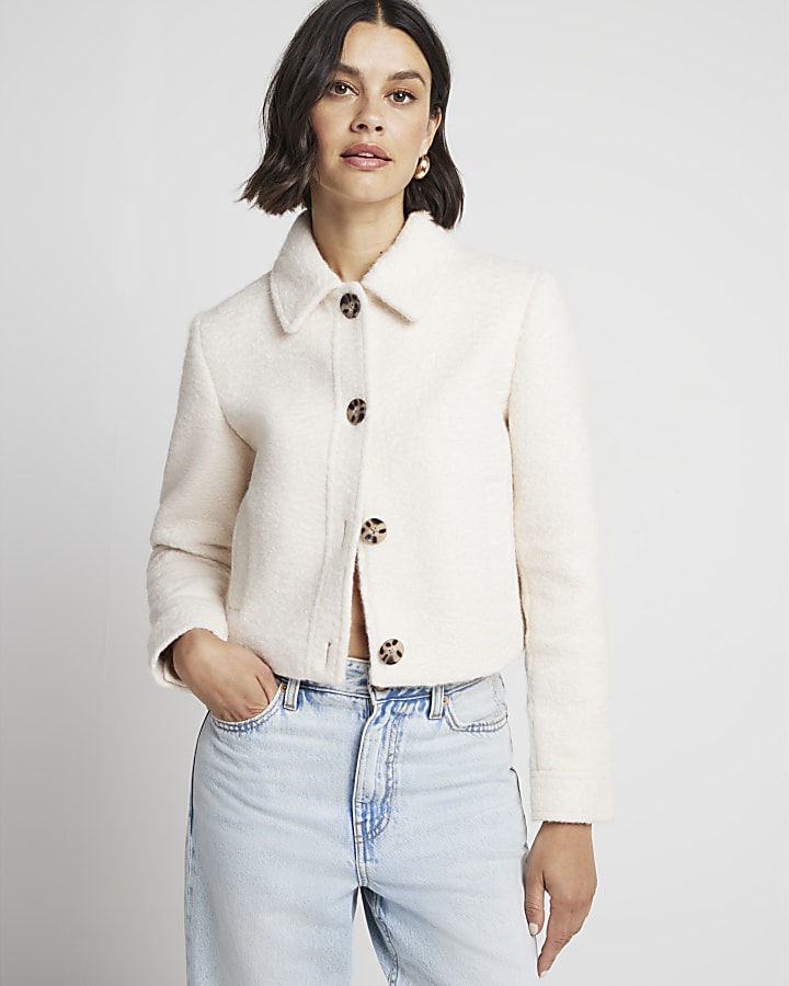Cream collared crop trophy jacket