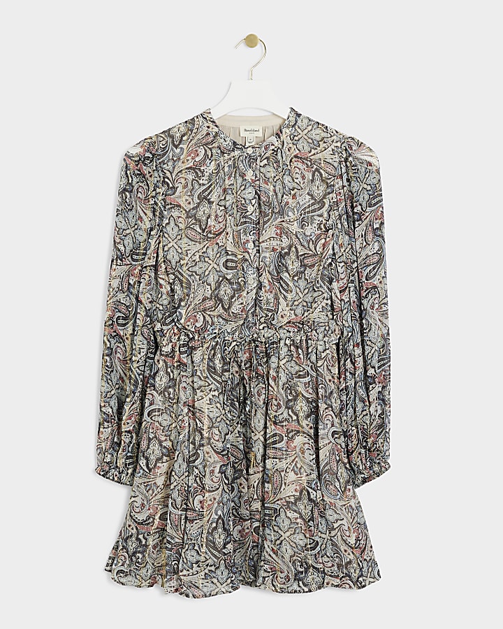 Petite Beige paisley print smock mini dress