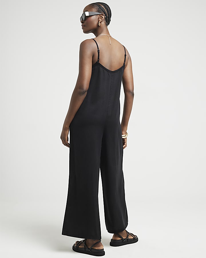 Black button up cami jumpsuit