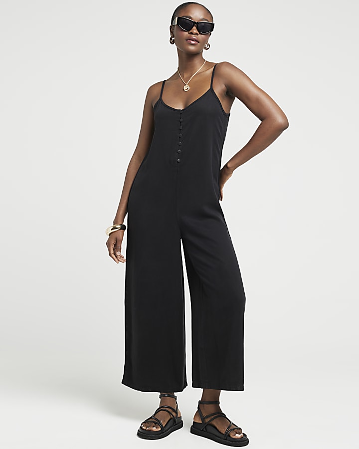 Black button up cami jumpsuit