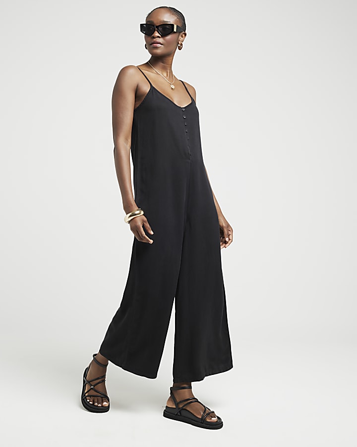 Black button up cami jumpsuit