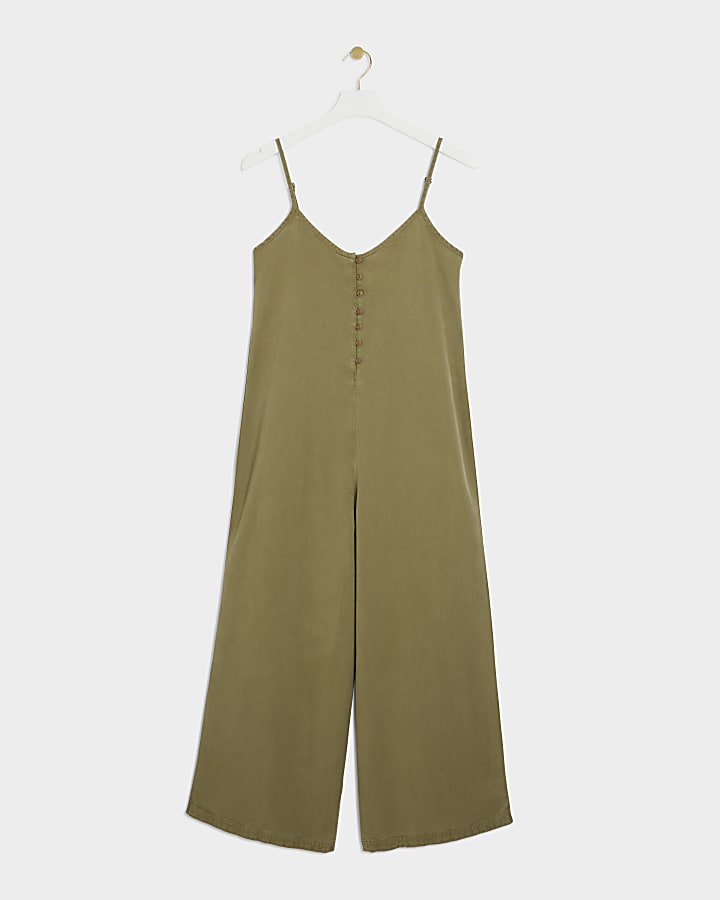 Khaki button up cami jumpsuit