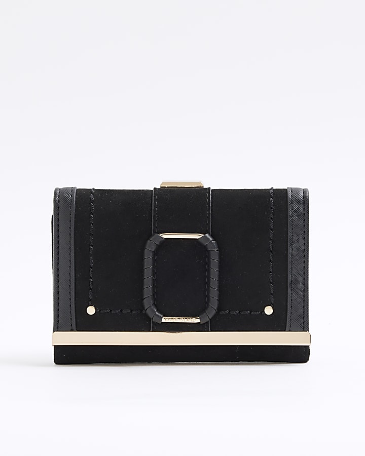 Black suedette buckle purse River Island